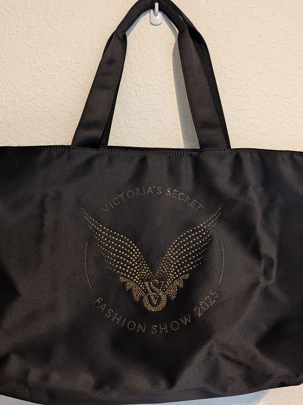 Victoria's Secret Black Tote Bag with Gold Stud Wing Logo